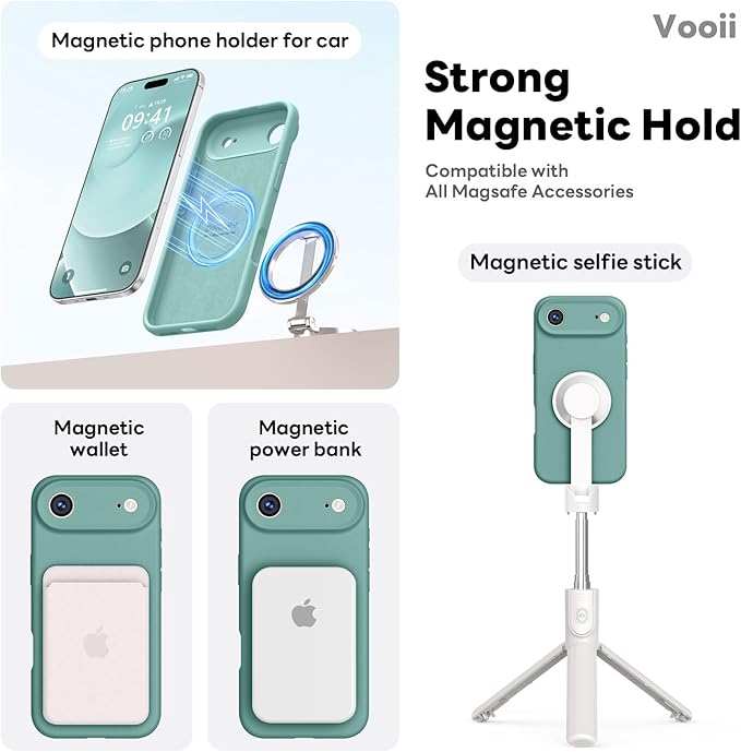 Vooii Magnetic Compatible with iPhone Air Case (Compatible with Magsafe) (Upgraded Camera Protection) Liquid Silicone Shockproof Full Body Protective Phone Cover for Women Men, Pine Green, 6.5"