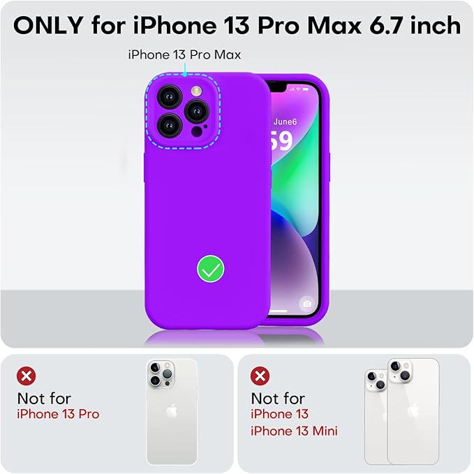 Vooii Compatible with iPhone 13 Pro Max Case, Liquid Silicone Upgrade [Camera Protection] [Soft Anti-Scratch Microfiber Lining] Shockproof Phone Case for iPhone 13 Pro Max 6.7 inch - Neon Purple