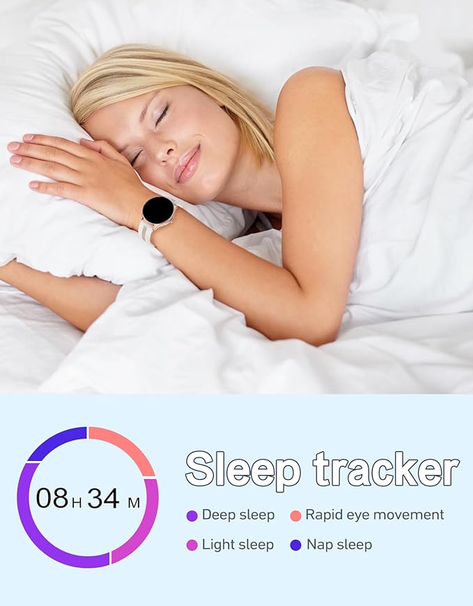 HUAKUA Smart Watches for Women Men (Answer/Make Calls) Compatible with iPhone/Android Phones, Round Smartwatch Fitness Tracker with Heart Rate Monitor Sleep/Steps Tracker Waterproof (Starlight/Gold)