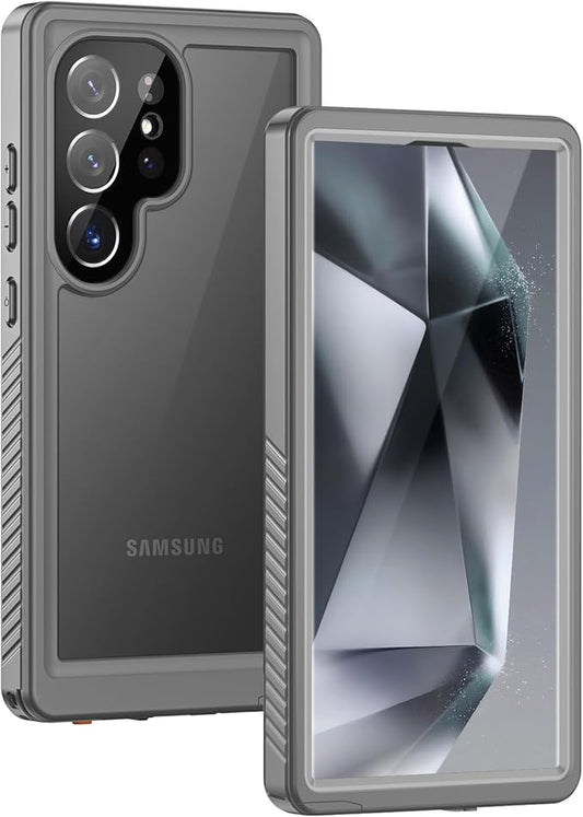 Lanhiem for Samsung Galaxy S24 Ultra Case, IP68 Waterproof Dustproof, Built-in Screen Protector, Rugged Full Body Shockproof Protective Cover for Galaxy S24 Ultra 5G 6.8 Inch, Titanium Gray/Clear