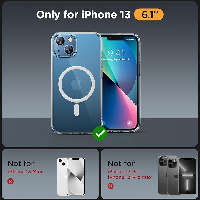Miracase Magnetic for iPhone 13 Case 6.1 inch (Compatible with MagSafe)（with 2X Screen Protectors） Military-Grade Protection, Anti-Fingerprint Translucent Matte Phone Case Cover, Clear