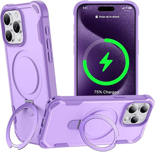 Designed for iPhone 15 Pro Case with Magnetic Stand [Military Drop Protection][Compatible with Magnet] Shockproof 15 Pro Phone Case with Ring Holder, Purple
