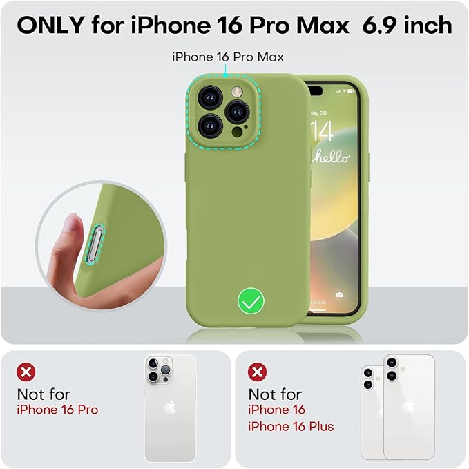 Vooii Compatible with iPhone 16 Pro Max Case, Liquid Silicone Upgrade [Camera Protection] [Soft Anti-Scratch Microfiber Lining] Shockproof Phone Case for iPhone 16 Pro Max 6.9 inch - Cedar Green
