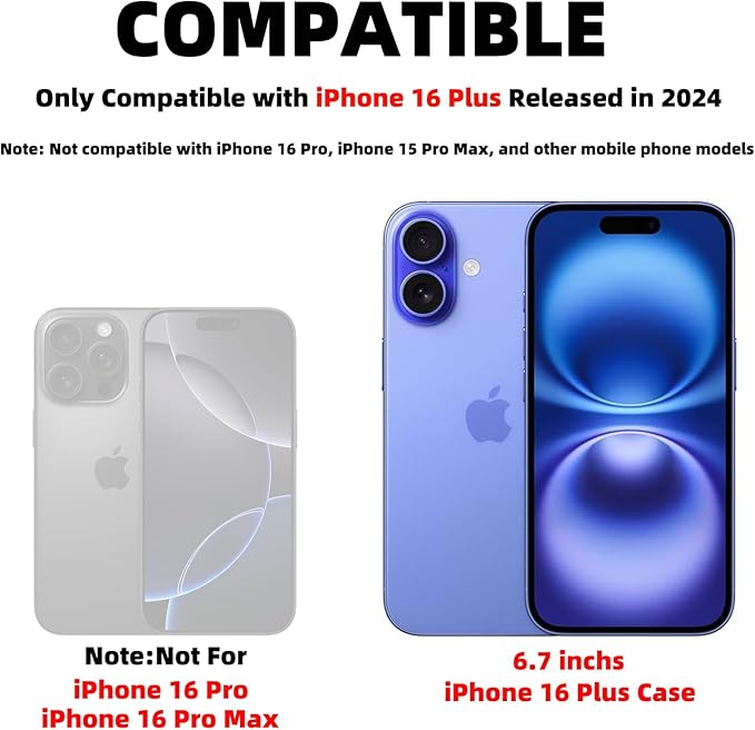 for iPhone 16 Plus Case Magnetic Compatible with MagSafe Wireless Charging with 2 Screen Protectors,Built-in Kickstand Ring Camera Heavy Duty Protection Military Grade Drop Shockproof Blue