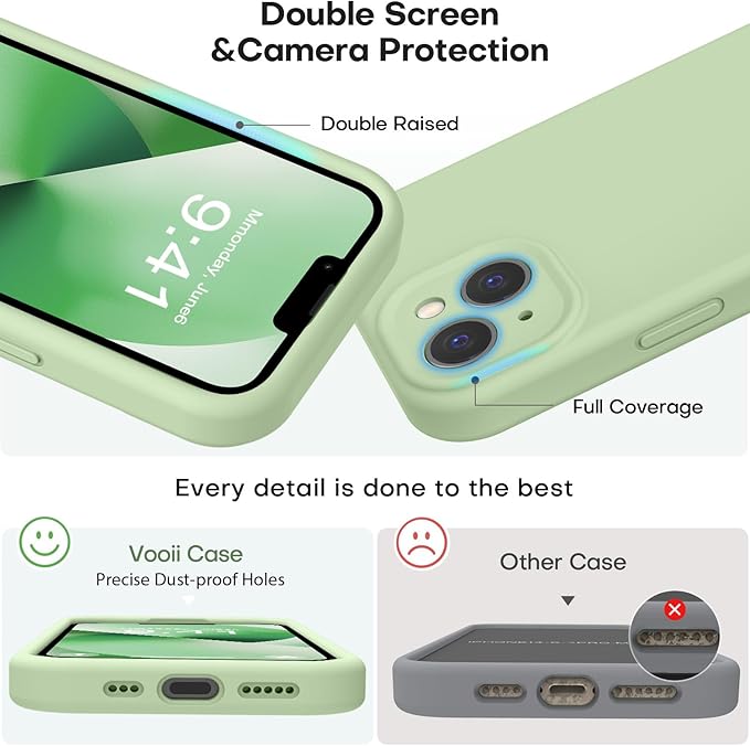 Vooii Compatible with iPhone 13 Case, Liquid Silicone Upgrade [Camera Protection] [Soft Anti-Scratch Microfiber Lining] Shockproof Phone Case for iPhone 13 6.1 inch - Matcha