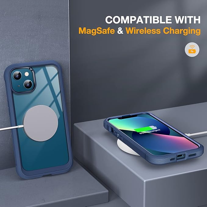 Miracase Compatible with iPhone 13 case 6.1 inch, [Glass Instead Plastic] with Built-in 9H Tempered Glass Screen Protector for iPhone 13,2023 Upgrade Full-Body Glass Clear Case, Dark Blue