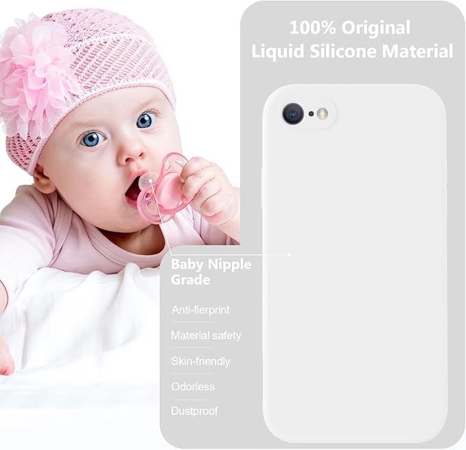 Vooii for iPhone SE Case 2022/3rd/2020,iPhone 8/7 Case, Upgraded Liquid Silicone with [Flat Edges] [Camera Protection] [Soft Anti-Scratch Microfiber Lining] Phone Case for iPhone SE - White