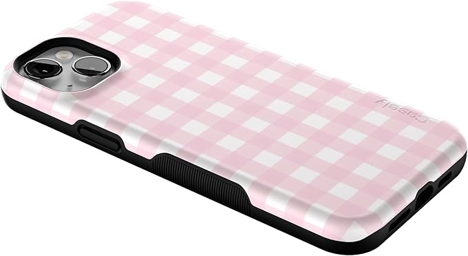 Casely iPhone 14 Case | Pink Plaid | Sunday Best | Compatible with MagSafe | Bold Protective Design
