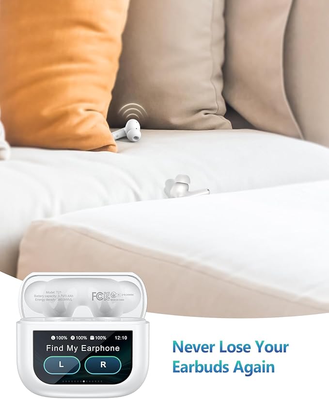 Wireless Earbuds Bluetooth Headphones, Ear Buds with Touch Screen, ANC ENC Noise Cancelling Transparency Mode, 40H Stereo Deep Bass, IPX7 Waterproof, Clear Calls, 5 EQ for iOS Android (White)