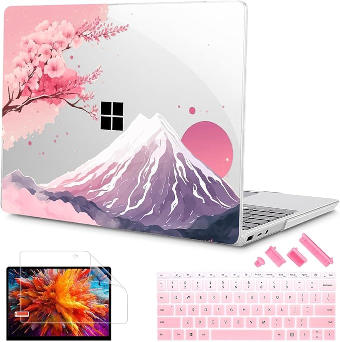 Tuiklol Case for 12.4 Inch Microsoft Surface Laptop Go 3/2 / 1 2023-2020 Releases, Plastic Hard Shell Case with Screen Protector and Keyborad Cover +Dust Plugs Model 2013/1943,Mountain and Tree
