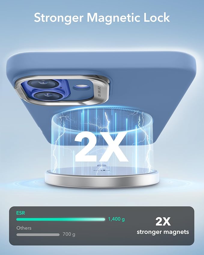 ESR for iPhone 16 Plus Case, Silicone Case with Stand, Compatible with MagSafe, Built-in Camera Stash Stand, Magnetic Phone Case, Cloud Series, Light Blue