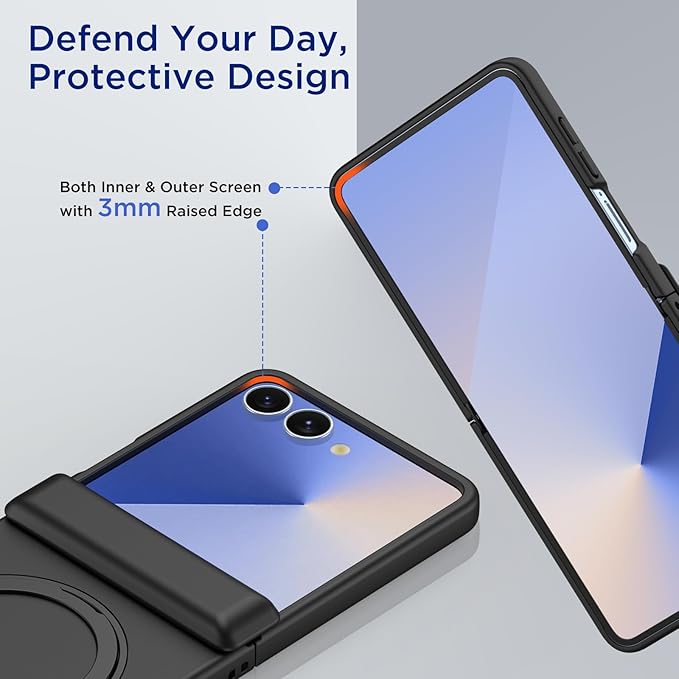 Case for Samsung Galaxy Z Flip 7 with Hinge Protection, Compatible with Magsafe, Built-in Kickstand, Shockproof Rugged Slim Phone Case for Galaxy Z Flip 7 2025 (Black)