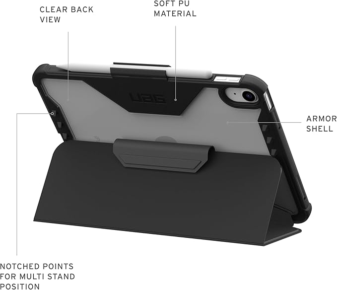 URBAN ARMOR GEAR UAG Designed for iPad A16 Case 11" 11th Gen 2025, 10.9" 10th Gen 2022 (A3354 A3355) Plyo LT - Armor Shell Folio Cover with Adjustable Kickstand & Pencil Holder, Ice/Black