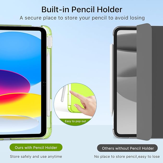 MoKo for iPad (A16) 11th Generation Case 11 Inch 2025, iPad 10th Gen Case 10.9 Inch 2022 with Pencil Holder, Slim Light Trifold Protective Cover with Hard PC Translucent Back Shell, Glitter Grape