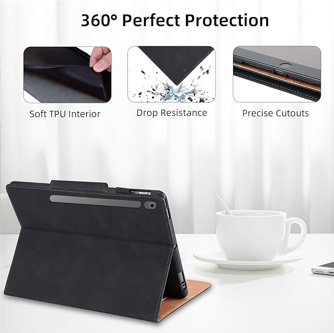 Case for Samsung Galaxy Tab S10 Lite/S10 FE/S9 FE 10.9 Inch/S9 11 Inch - Multi-Angle Stand Cover with Pocket, PU Leather Folio Case with Magnetic Clasp, Auto Wake/Sleep Smart Tablet Cover, Black