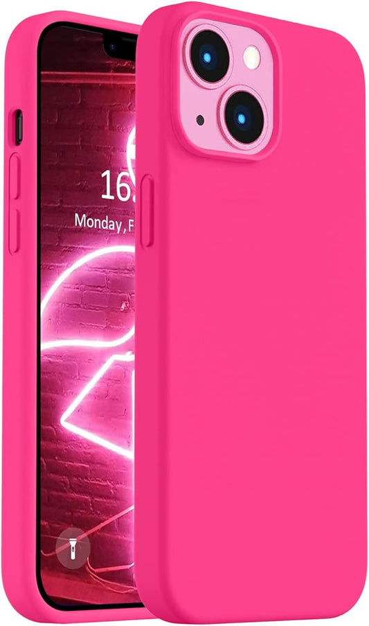 Vooii Compatible with iPhone 14 Case,[Silky Touch Premium Liquid Silicone] [Soft Anti-Scratch Microfiber Lining], Ultra Slim Shockproof Protective Case for iPhone 14 - Hot Pink