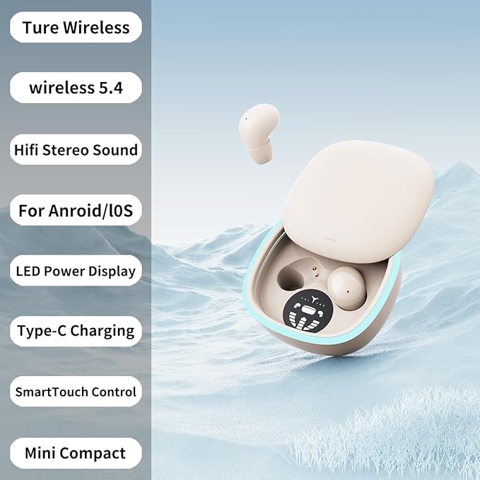Sleep Ear Buds, True Wireless Earbuds, 2025 Ultra-Mini Bluetooth 5.4 Earbuds for Side Sleepers, Hi-Fi Stereo 3D Bass Noise Cancelling Bluetooth Headphones, Comfortable Invisible-Beige
