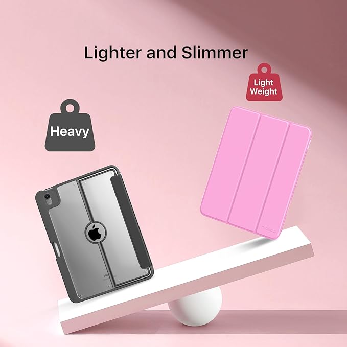 MoKo for iPad (A16) 11th Generation Case 11 Inch 2025, iPad 10th Generation Case 10.9 Inch 2022 with Pencil Holder, Slim Light Trifold Protective Cover with Hard PC Translucent Back Shell, Pink