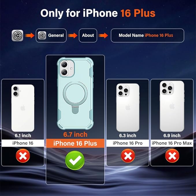 Designed for iPhone 16 Plus Case with Magnetic Stand [Military Drop Protection][Compatible with Magnet] Shockproof 16 Plus Phone Case with Ring Holder, Green