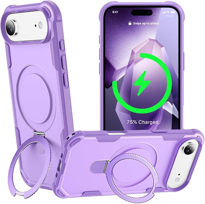 Designed for iPhone 17 Air Case with Magnetic Stand [Military Drop Protection][Compatible with Magnet] Shockproof 17 Air Phone Case with Ring Holder, Purple