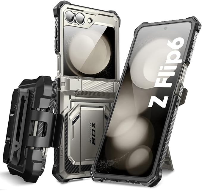 i-Blason for Samsung Galaxy Z Flip 7 FE Case, Z Flip6 Case with Stand, [Built-in Screen Protector] [Hinge Protection] [Belt-Clip], Military Phone Case for Samsung Z Flip 7 FE/6/5, Armorbox, Tigray