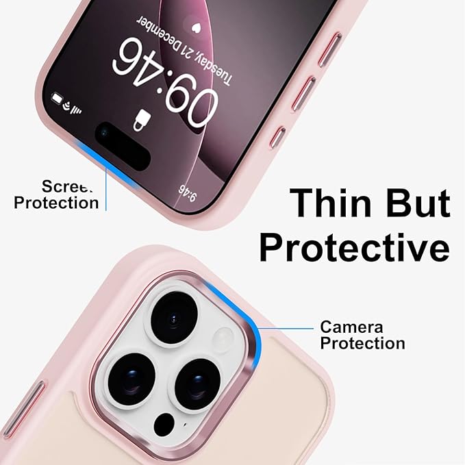 ZIYE Baby Pink Case for iPhone 16 Pro Case with Stand [Compatible with MagSafe] Slim Heavy Duty Protection Military Grade Shockproof Magnetic Cover with 360 Rotatable Ring Kickstand for Women Men