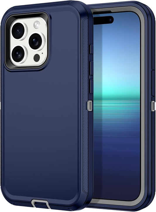 for iPhone 15 Pro Case Shockproof Dust/Drop Proof 3-Layer Full Body Protection [Without Screen Protector] Rugged Heavy Duty Cover Case for Apple iPhone 15 Pro 6.1" 2023,Blue/Grey