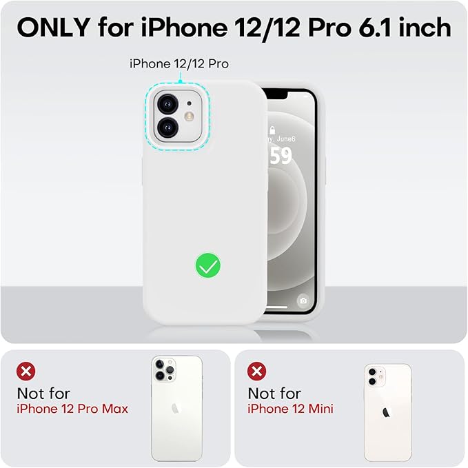 Vooii Compatible with iPhone 12 Case/iPhone 12 Pro Case, Liquid Silicone Upgrade [Soft Anti-Scratch Microfiber Lining] [Shockproof Drop Protection] Phone Case 6.1 inch - White