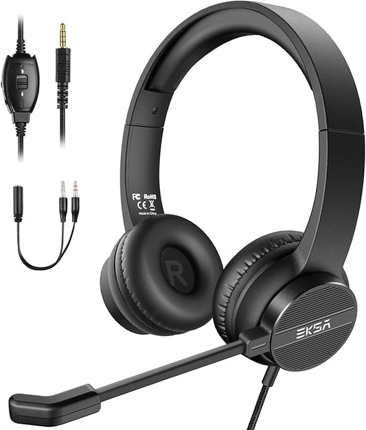 Headsets with Microphone for Laptop, 3.5mm Wired Computer Headset Super-Lightweight Noise Cancelling Headphones with in-line Control Volume & Mute, PC Headset Perfect for Classroom, Home or Office