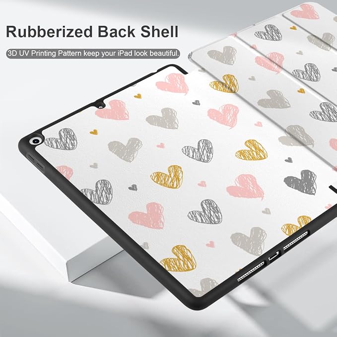 DONGKE Case Compatible with iPad 10.2 Inch 2021 2020 2019 iPad 9th/8th/7th Generation with Pencil Holder, Slim Stand Protective Case with Soft TPU Back, Auto Sleep/Wake Cover, Cute Hearts