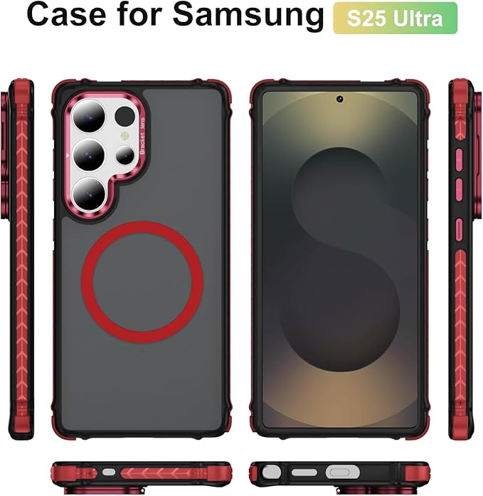 Magnetic for Samsung Galaxy S25 Ultra Case Red Fit for MagSafe Military-Grade Shockproof Protection Adjustable Kickstand Slim Matte Anti-Fingerprint Cover Men Women