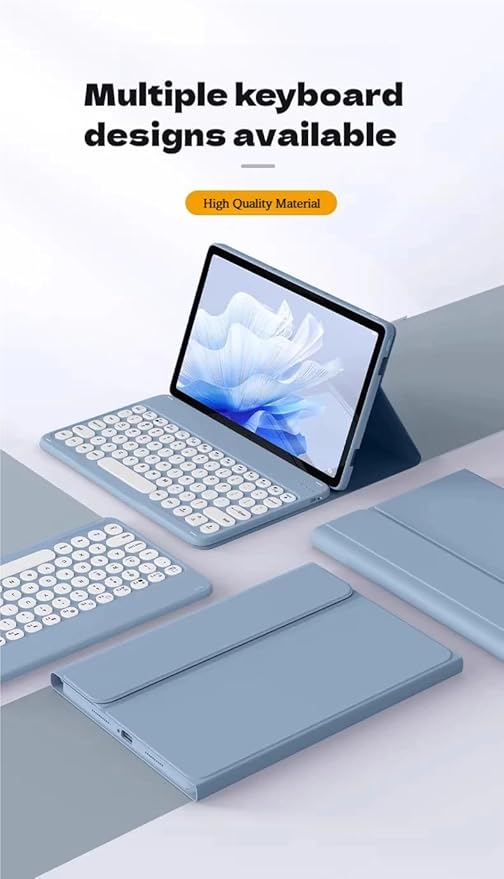 Keyboard Case for Lenovo Tab M11 (TB-330FU/TB-330XU) 11 inch, Cute Color Folio Stand Cover with Round Key Magnetic Detachable Keyboard for Lenovo Tab M11 2024 11'', Blue