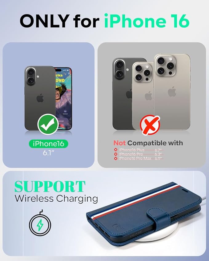 OCASE Compatible with iPhone 16 Wallet Case, PU Leather Flip Folio Case with Card Holders RFID Blocking Kickstand [Shockproof TPU Inner Shell] Phone Cover 6.1 Inch 2024, Spliced Blue