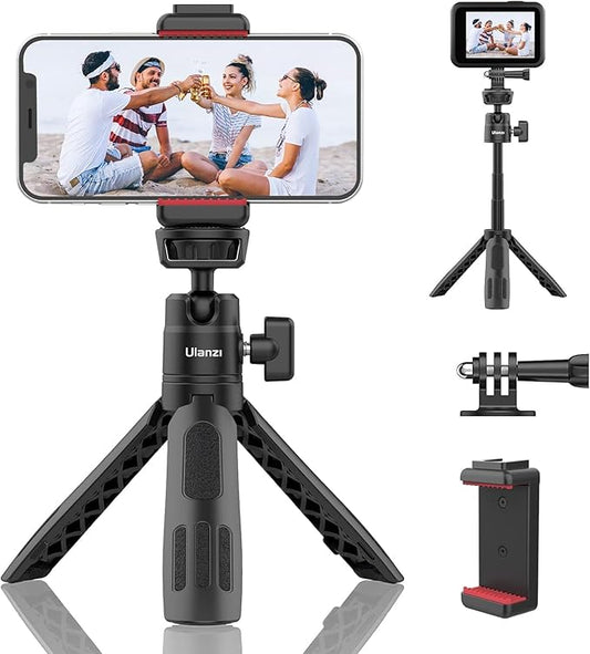 ULANZI M12 Selfie Stick for Action Camera, Portable Phone Tripod Stand with Phone Mount Action Camera Adapter 360° Ball Head, Mini Hand Grip Compatible with GoPro Hero series Smartphone DJI OSMO GoPro