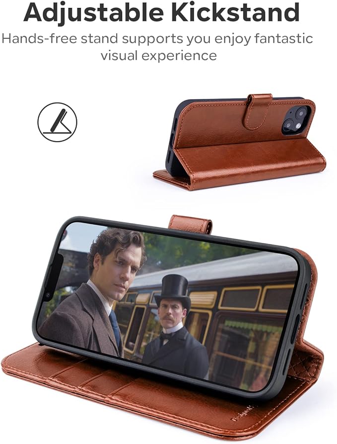 OCASE Compatible with iPhone 14 Wallet Case, PU Leather Flip Folio Case with Card Holders RFID Blocking Kickstand [Shockproof TPU Inner Shell] Phone Cover 6.1 Inch 2022 (Brown)