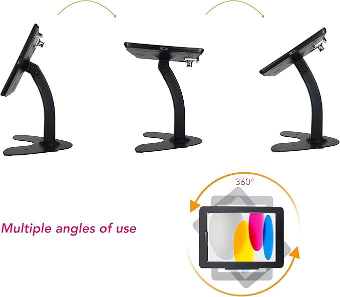 Desktop Anti-Theft Kiosk Stand POS Stand with Lock Bracket for 2025 iPad 11" (A16) 11th/ 2022 iPad 10.9" 10th Gen.,Excluding Other 10.9"& 11",360°Swivel,Metal(Black)