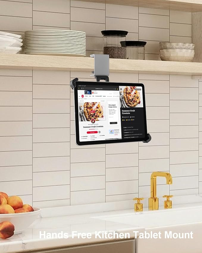 Under Cabinet Tablet Mount for Kitchen [Portable Small Clamp] Kitchen Tablet Holder for Counter Stand, 360° Rotatable Metal Clip, Compatible with 7-11" Tablet Like iPad Pro, Air, Mini, Galaxy, Fire