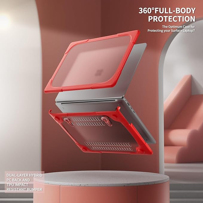 Batianda Heavy Duty Case for 13.8 inch Microsoft Surface Laptop 2024 (7th Edition) with Fold Kickstand Includes Keyboard Cover Screen Protector - Shockproof Stylish & Durable Protective Cover, Red