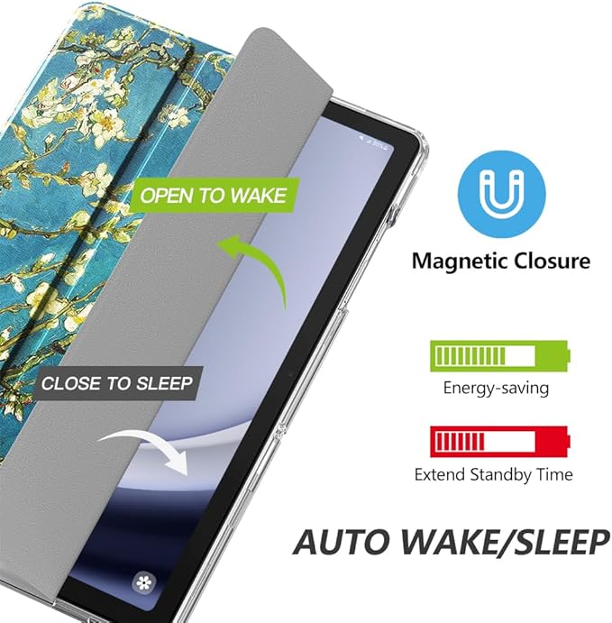 MoKo Case for Galaxy Tab A9+/A9 Plus 11 inch 2023, Slim Stand Protective Smart Cover with Hard PC Translucent Back Shell for Tab A9 Plus Tablet (SM-X210/X216/X218), Auto Wake/Sleep, Apricot Blossom