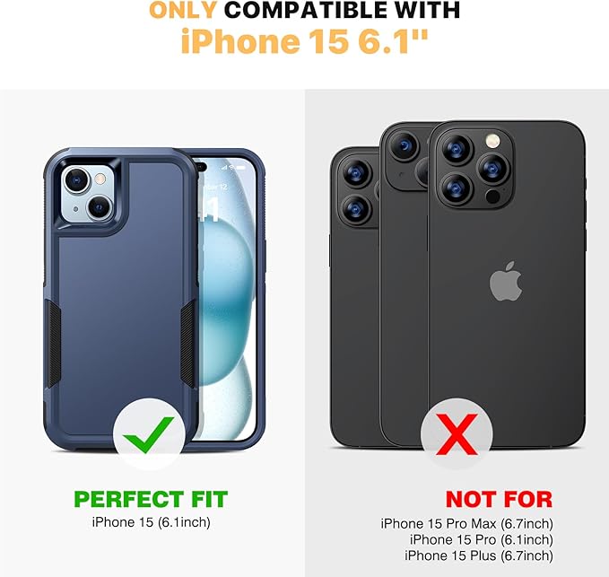 Diaclara Designed for iPhone 15Case, [with Privacy Screen Protector] [Anti Spy] [Military Grade Drop Protection] Heavy Duty Full-Body Shockproof Phone Case, Dark Blue