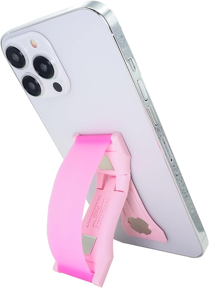 LOVEHANDLE PRO Premium Phone Grip - Silicone Phone Strap - Magnetic Phone Mount and Kickstand for Smartphone and Tablet - Bubblegum Pink Glow Silicone
