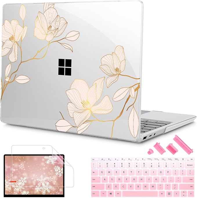 Tuiklol Case for 12.4 Inch Microsoft Surface Laptop Go 3/2 / 1 2023-2020 Releases, Plastic Hard Shell Case with Screen Protector and Keyborad Cover +Dust Plugs Model 2013/1943,Luxury Floral