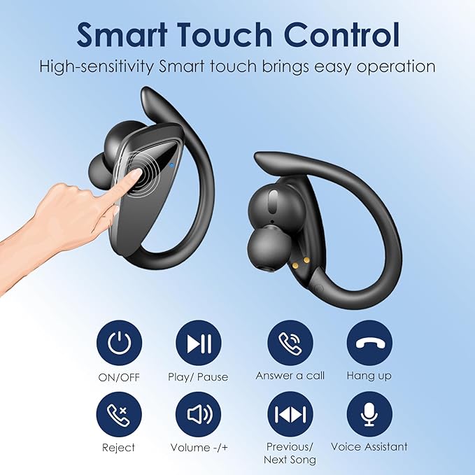 Wireless Earbuds Bluetooth Headphones, 23Hrs Playback Sport Earphones with LED Display Over-Ear Buds with Earhooks, Sweatproof Running Ear Buds with Earhooks Workout Earphones (Black)