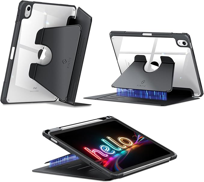 Fintie Vertical Stand Case for iPad (A16) 11th Generation 11 Inch (2025), iPad 10th Generation 10.9 Inch (2022), Multi-Angle Viewing Clear Cover with Pencil Holder, Magnetic Ultra-Stable, Black