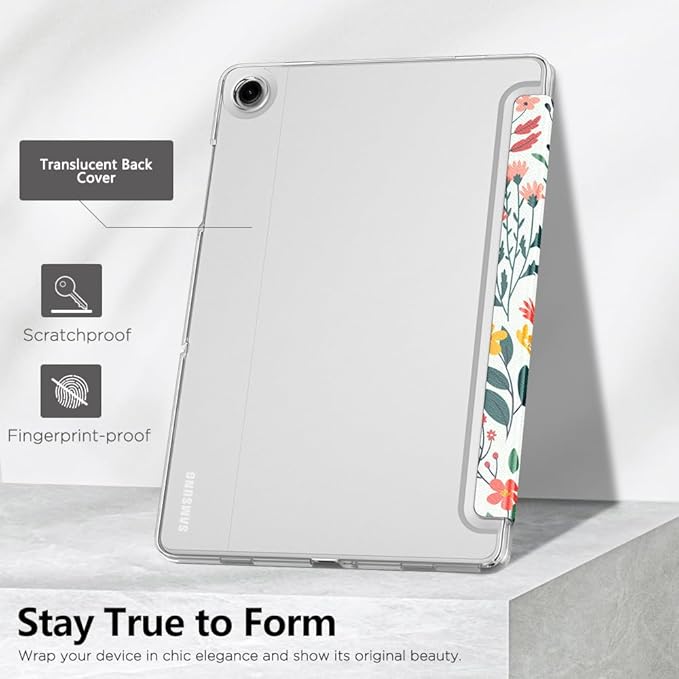 MoKo Case for Galaxy Tab A9+/A9 Plus 11 inch 2023, Slim Stand Protective Smart Cover with Hard PC Translucent Back Shell for Tab A9 Plus Tablet (SM-X210/X216/X218), Auto Wake/Sleep, Flowers