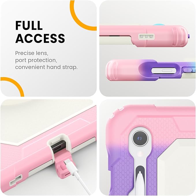 Timecity Case for Samsung Galaxy Tab S10 FE/ S9 FE 5G 10.9 Inch/ S9 11 Inch - Heavy Duty Protective Cover with Screen Protector, Rotating Stand, Shoulder Strap, S Pen Holder | Kids-Friendly, Pink Camo