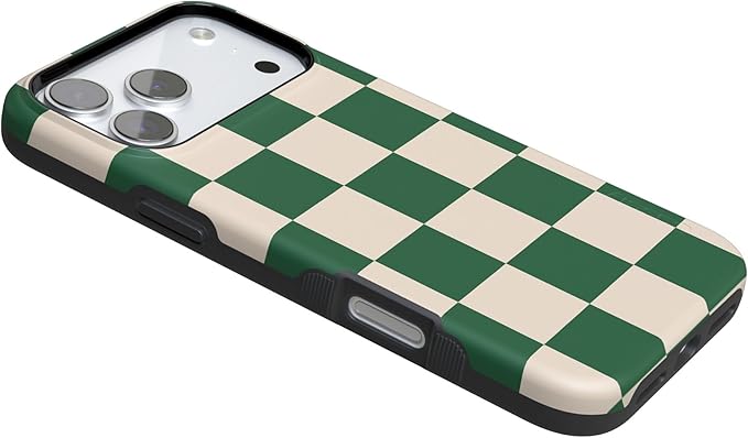 Casely iPhone 17 Pro Case | Fit Check | Green Checkerboard | Compatible with MagSafe | Bold Protective Design