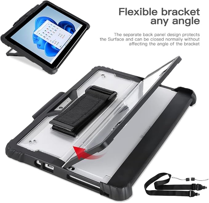 Clear Case for Surface Pro9/Pro10/Pro11 Case 13 inch with Pen Holder, Heavy Duty Shockproof Rugged Case for Surface Pro11/10/9 with Kickstand and Hand/Shoulder Strap