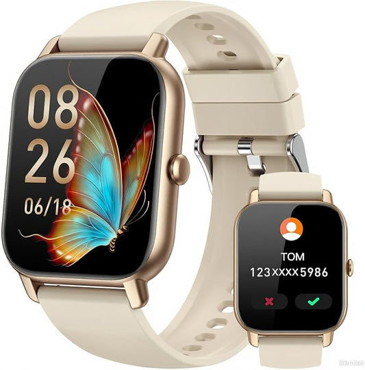 Smart Watches for Women(Answer/Make Call),1.85 inch HD Fitness Tracker Watch with Activity Counter/Sleep Monitor/ 110+ Sports Modes, IP68 Waterproof Smart Watch for Andriod iPhone iOS Compatible,Gold
