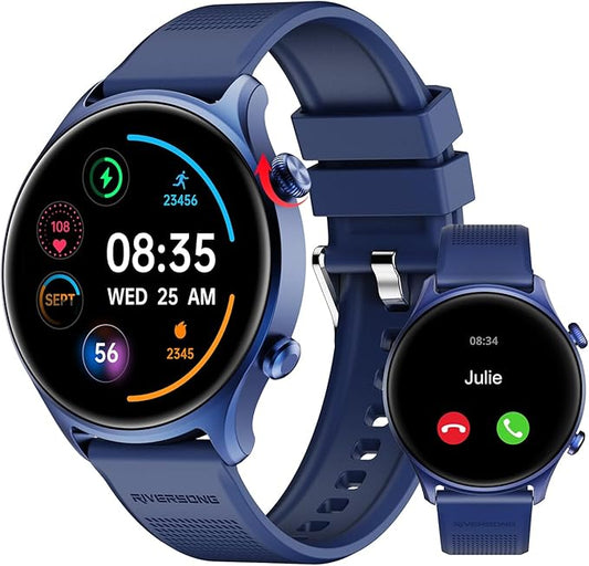 RIVERSONG Smartwatch for Men Women (Answer/Make Call), 1.52" Fitness Watch with Monitor Tracker for Health Fitness (Heart Rate/Sleep/Blood Oxygen), AI Voice, Smart Watch for Android iPhone, Navy Blue